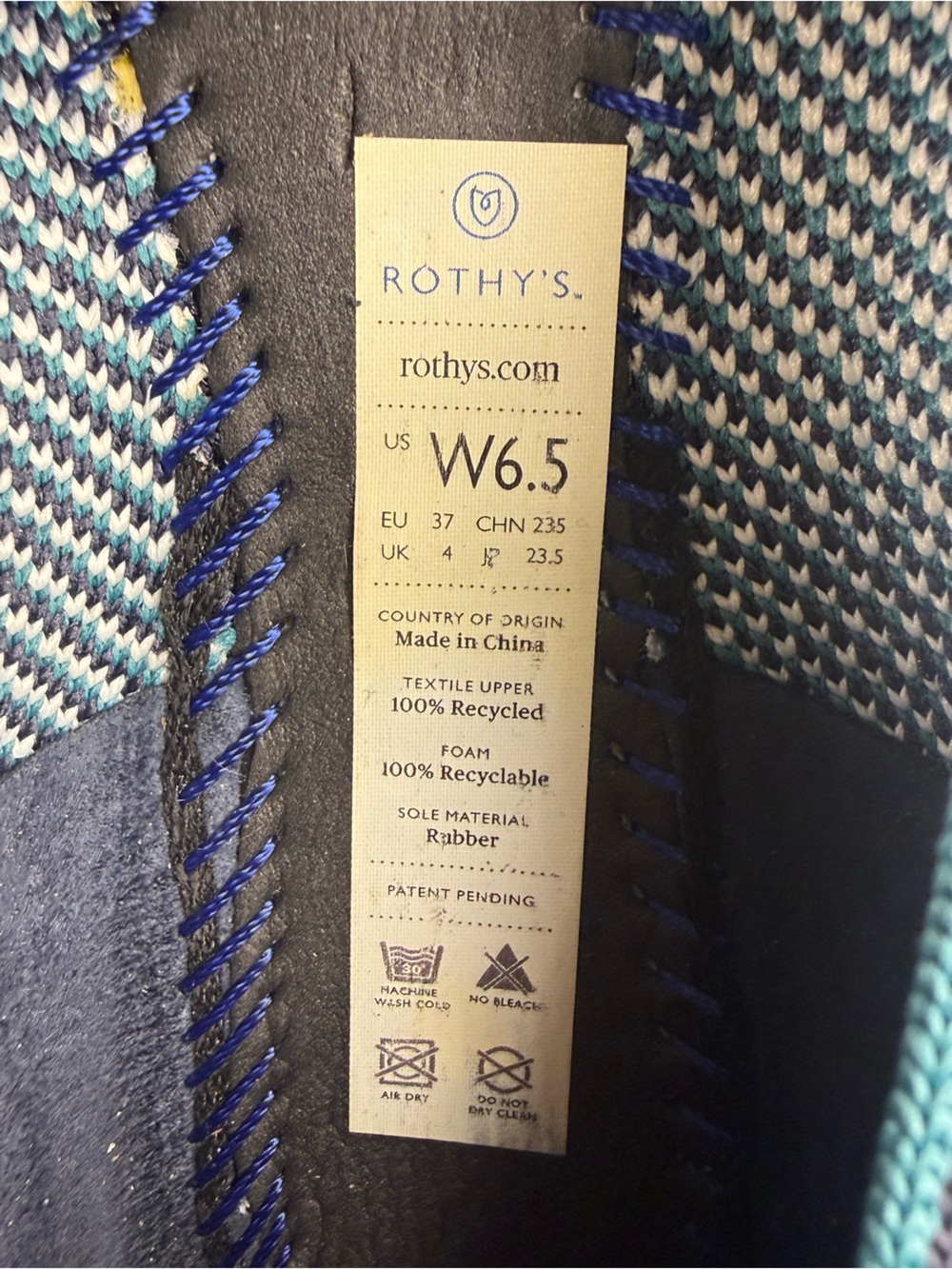 Rothy’s Spruce Prep Shoes Teal Navy White Washable Knit Flat Size 6.5 - Picture 14 of 15
